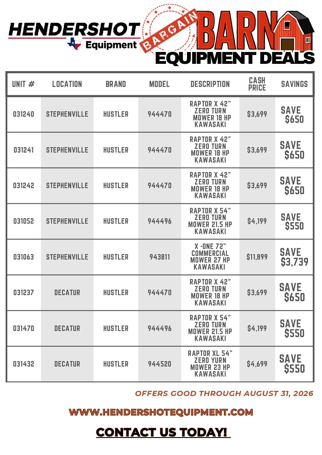 Hustler Equipment Deals Bargain Barn